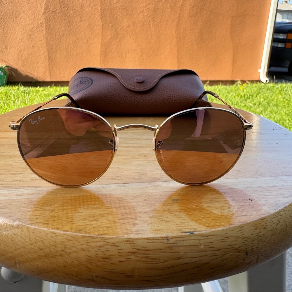 Ray-Ban Gold Frame Sunglasses with Brown Lenses